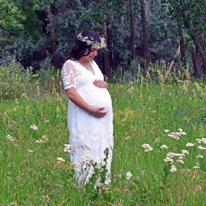 White Boho Maternity Dress